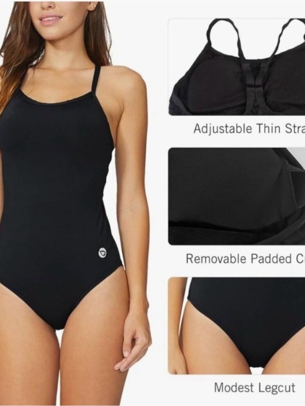 NWT Baleaf Black One-Piece Racerback Swim Suit with Adjustable Straps UPF 50+ L